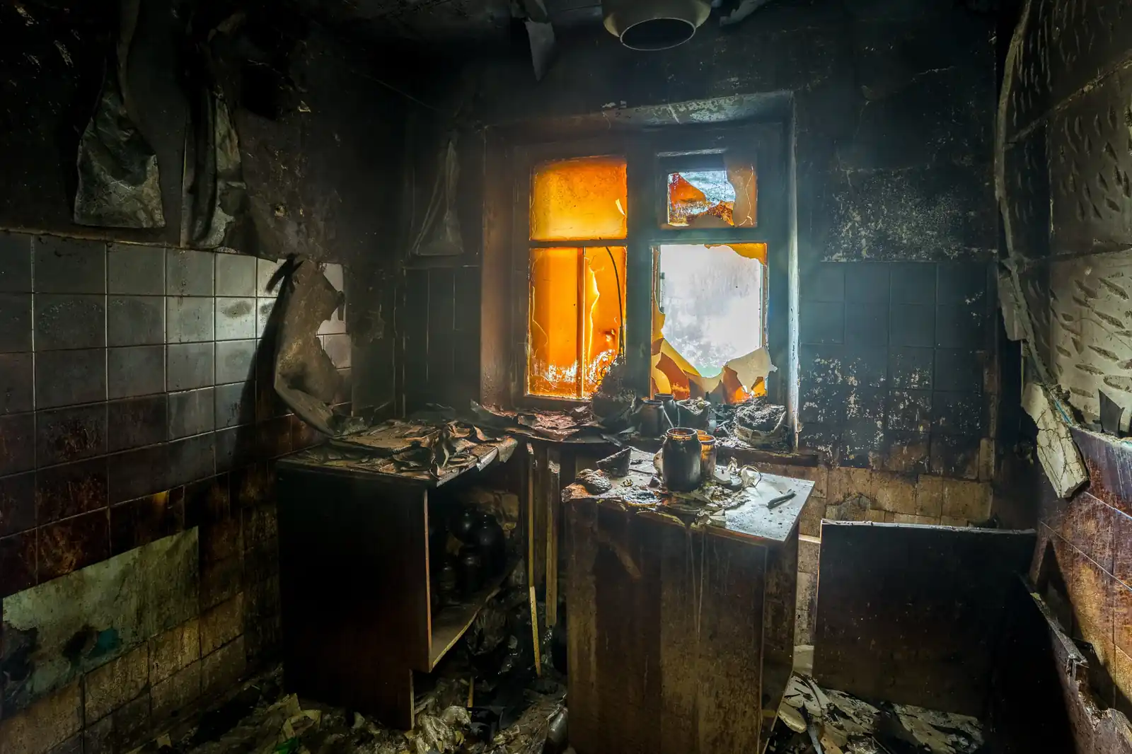 Fire damage restoration crew responding to a house fire in Bellevue, WA